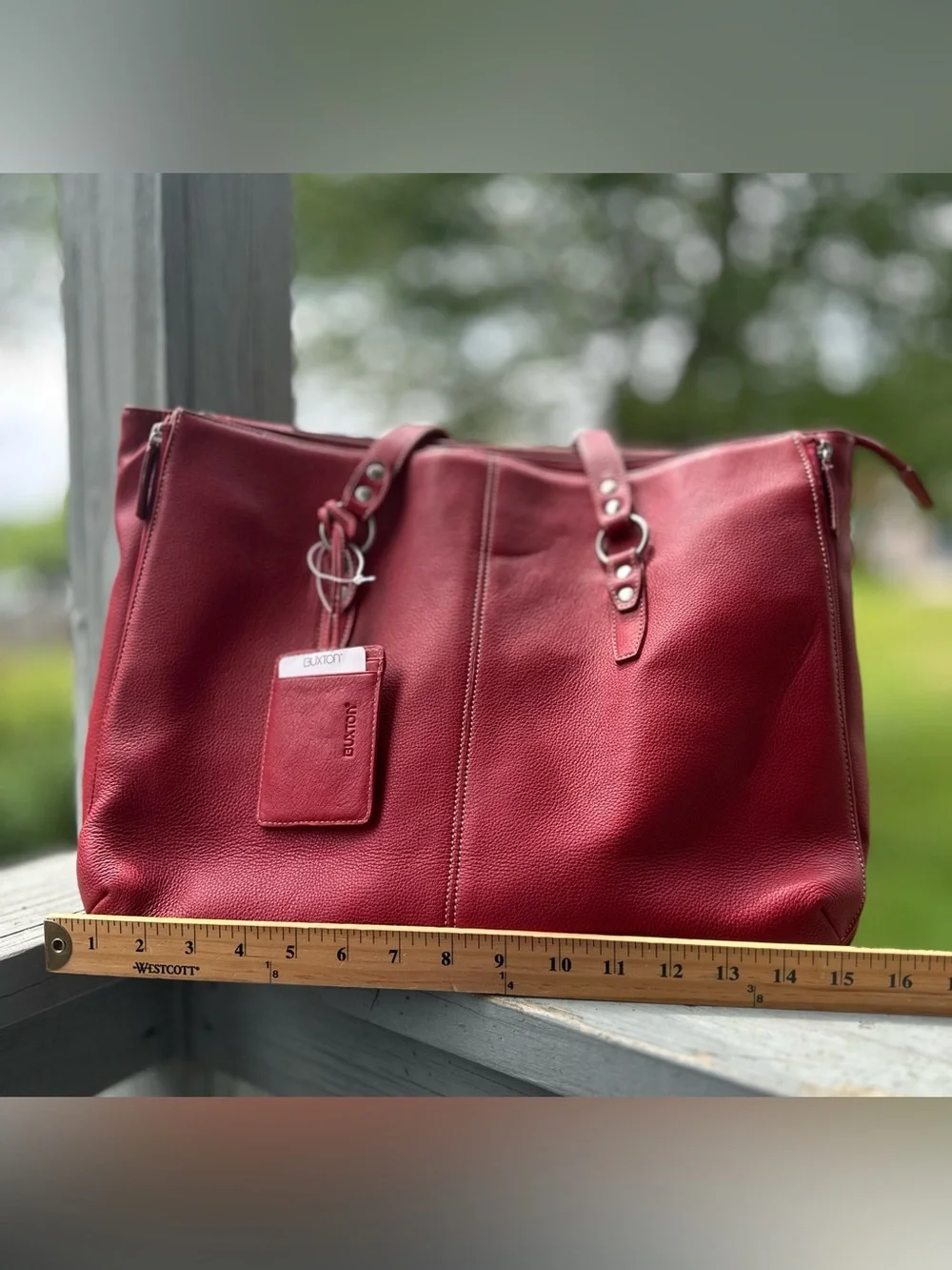 BUXTON 100% Leather Red Madison Commuter Expandable Computer Bag + WALLET Travel